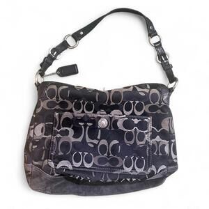 Coach 10143 Chelsea Black Signature Jacquard Leather Suede Satchel Top Hang Bag